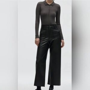 Zara Black Wide-Leg Leather Pants
